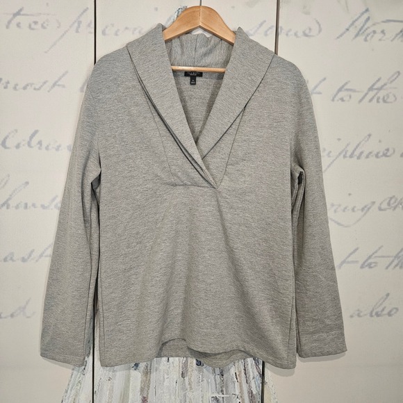 Talbots Tops - Talbots Gray Pullover V Neck Shawl Collar Sweater Top XL